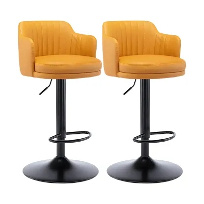Modern Leather Armrests Swivel Adjustable Bar Stool Image - 43