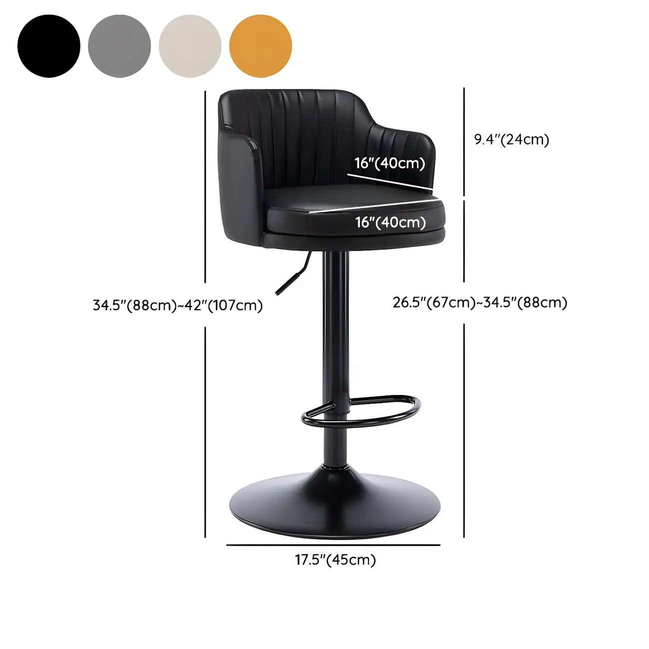 Modern Leather Armrests Swivel Adjustable Bar Stool #size | homeyfad