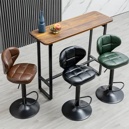Classic Leather Swivel Adjustable Bar Stools with Footrest Image - 1