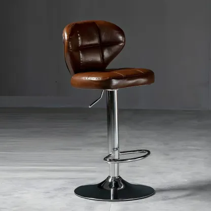 Classic Leather Swivel Adjustable Bar Stools with Footrest Image - 4