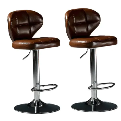 Classic Leather Swivel Adjustable Bar Stools with Footrest Image - 5