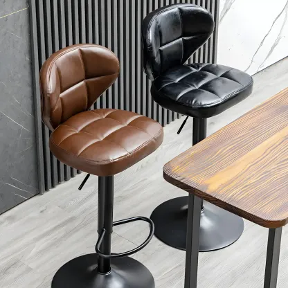 Classic Leather Swivel Adjustable Bar Stools with Footrest Image - 3