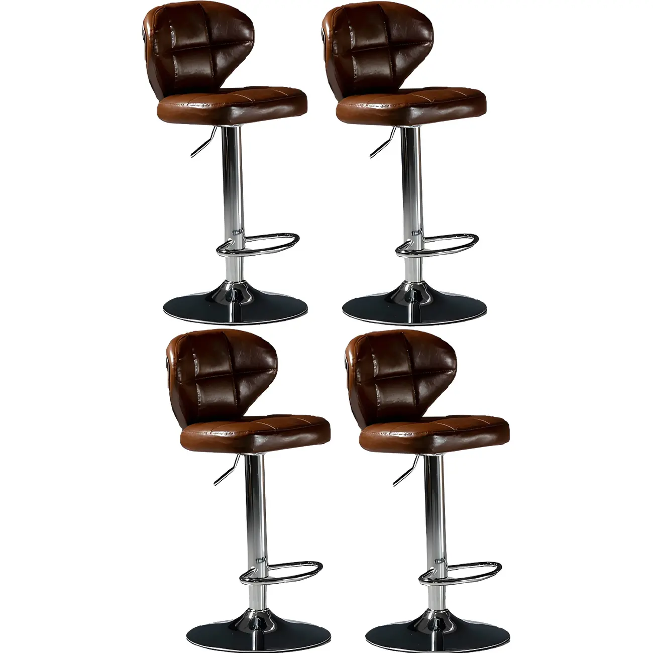 Classic Leather Swivel Adjustable Bar Stools with Footrest Image - 6 | homeyfad