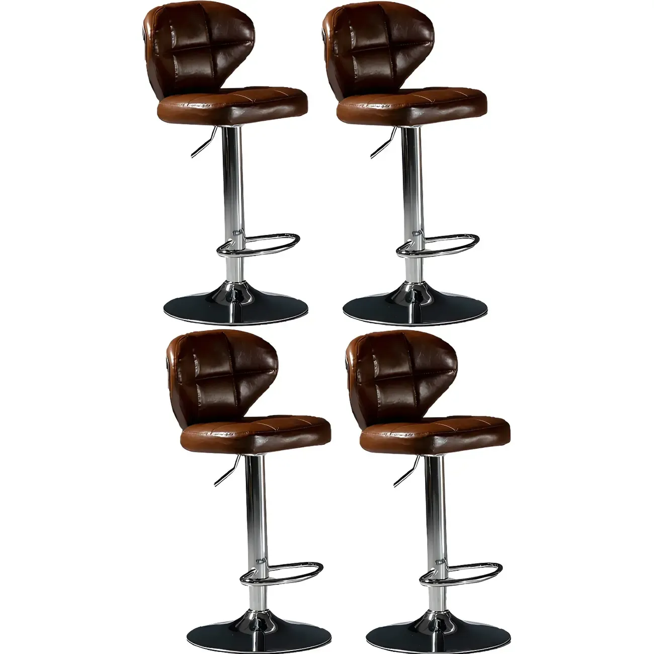Classic Leather Swivel Adjustable Bar Stools with Footrest Image - 6