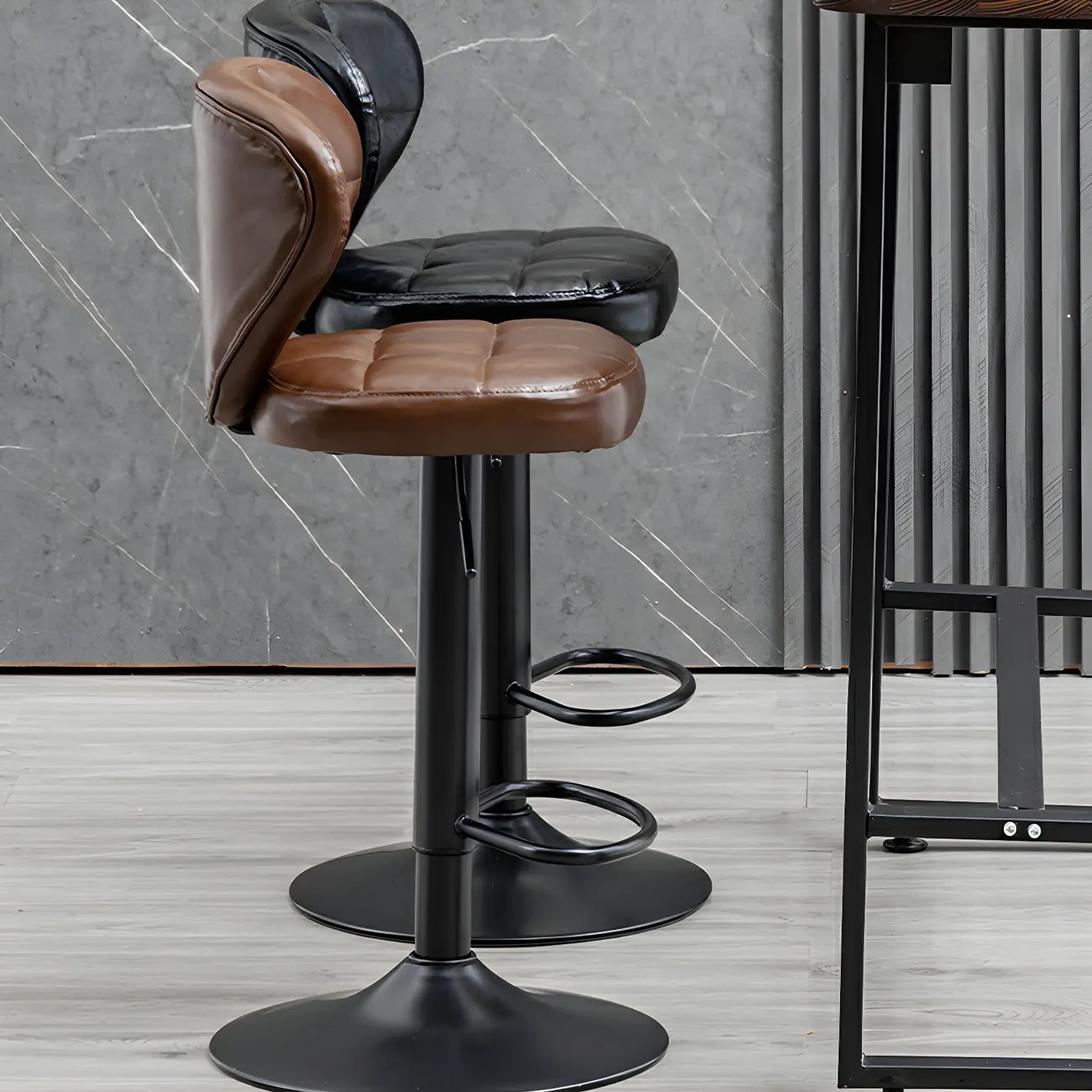 Classic Leather Swivel Adjustable Bar Stools with Footrest Image - 7 | homeyfad