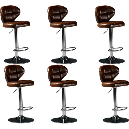 Classic Leather Swivel Adjustable Bar Stools with Footrest Image - 8