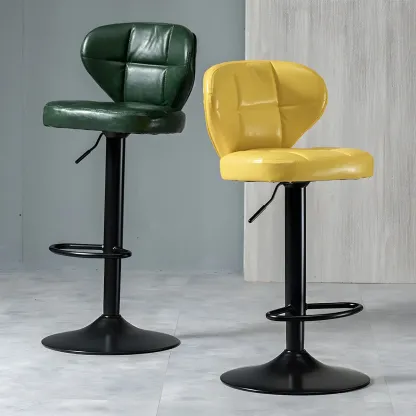 Classic Leather Swivel Adjustable Bar Stools with Footrest Image - 9