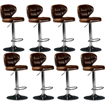 Classic Leather Swivel Adjustable Bar Stools with Footrest Image - 11