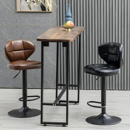 Classic Leather Swivel Adjustable Bar Stools with Footrest Image - 2