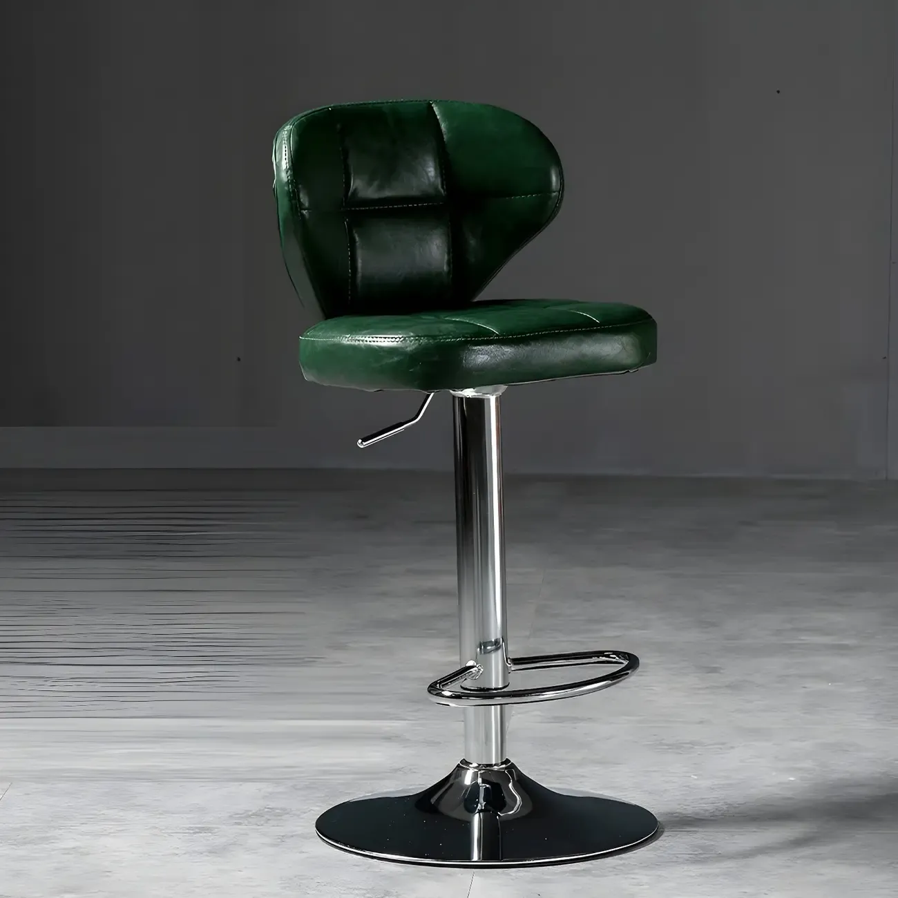 Classic Leather Swivel Adjustable Bar Stools with Footrest Image - 12