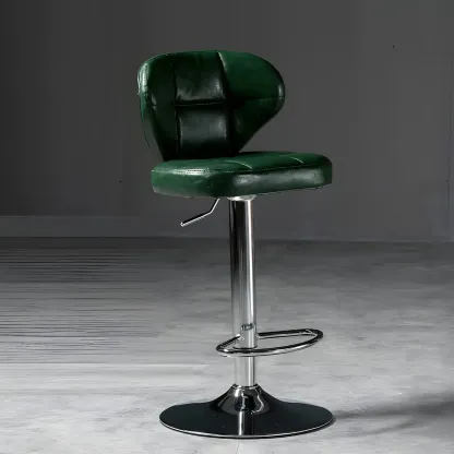 Classic Leather Swivel Adjustable Bar Stools with Footrest Image - 12