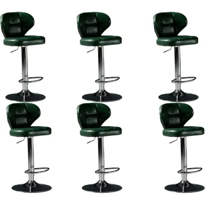 Classic Leather Swivel Adjustable Bar Stools with Footrest Image - 17