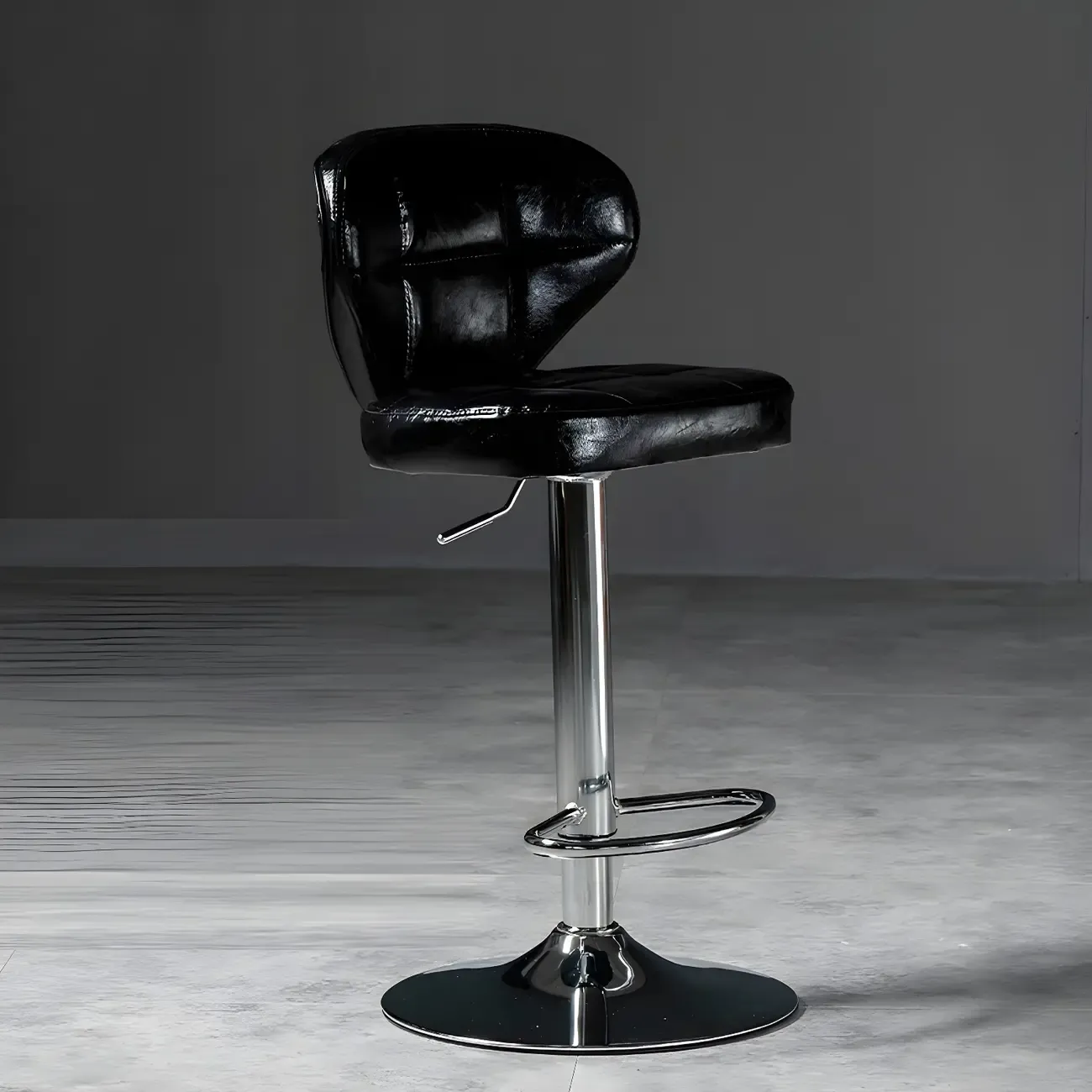 Classic Leather Swivel Adjustable Bar Stools with Footrest Image - 21