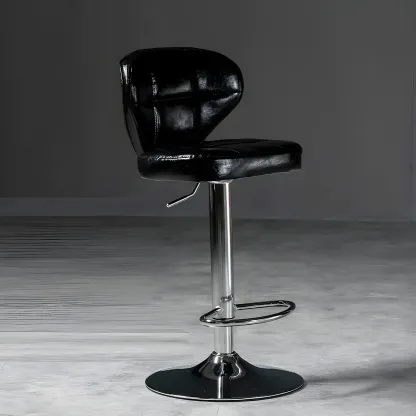 Classic Leather Swivel Adjustable Bar Stools with Footrest Image - 21