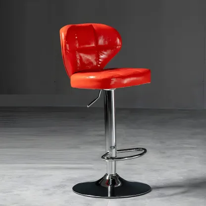 Classic Leather Swivel Adjustable Bar Stools with Footrest Image - 26