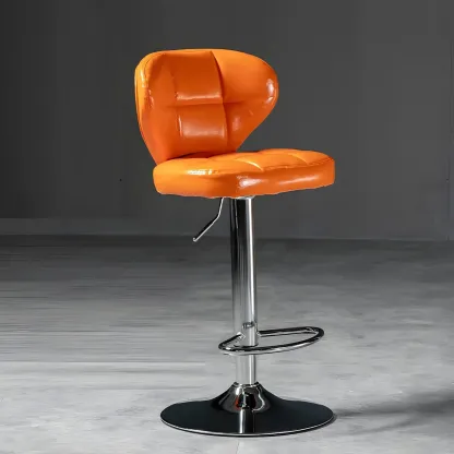 Classic Leather Swivel Adjustable Bar Stools with Footrest Image - 31