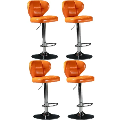 Classic Leather Swivel Adjustable Bar Stools with Footrest Image - 33