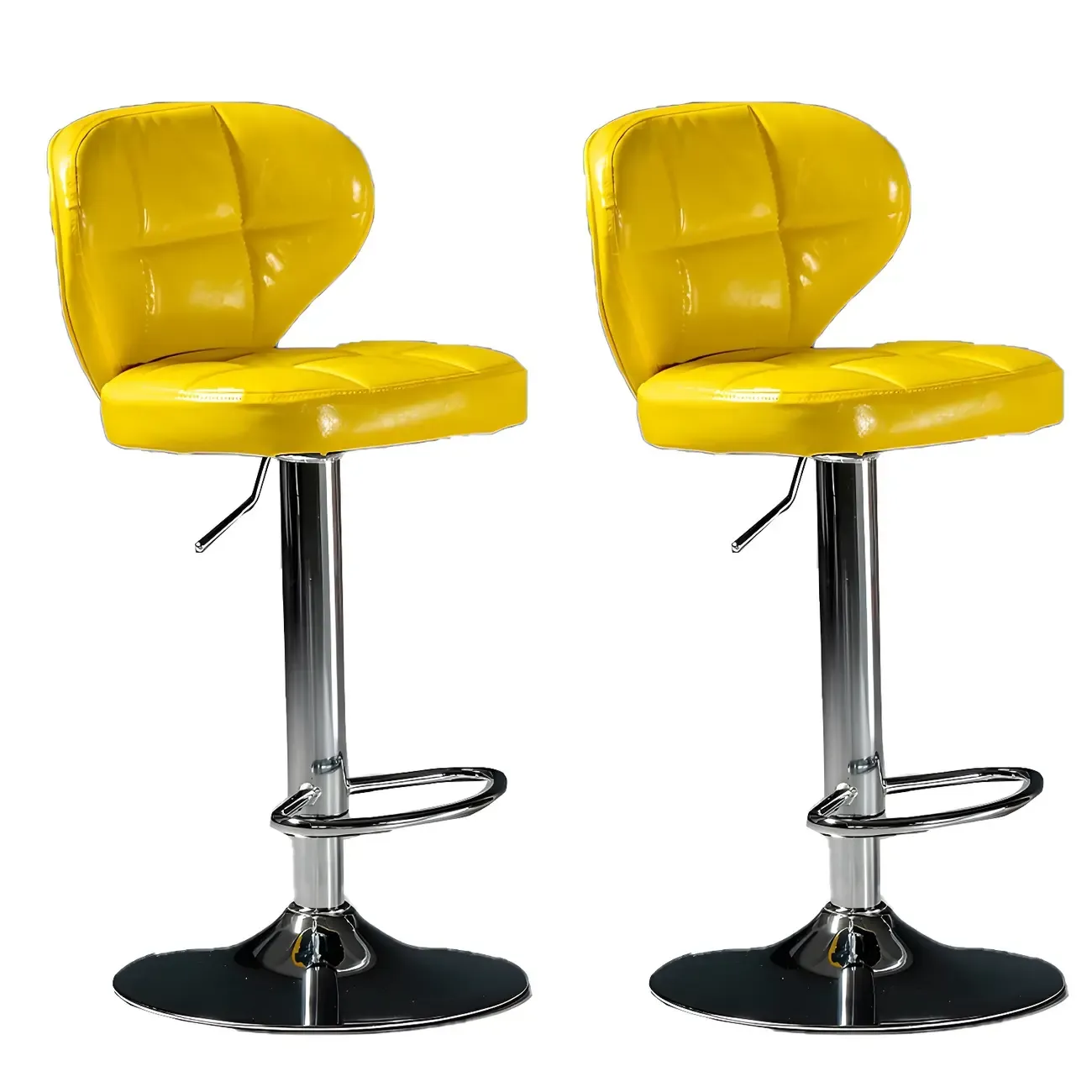 Classic Leather Swivel Adjustable Bar Stools with Footrest Image - 37