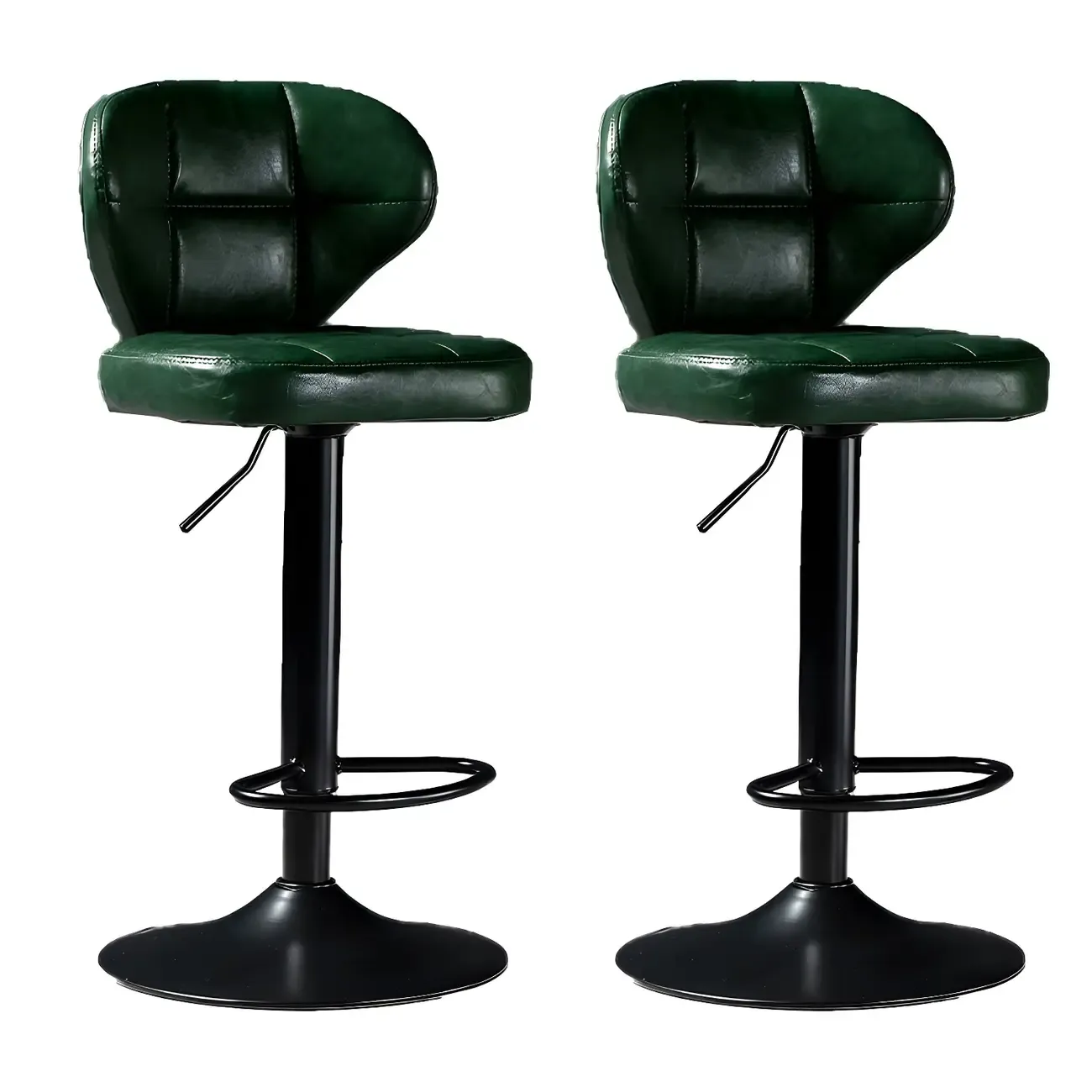 Classic Leather Swivel Adjustable Bar Stools with Footrest Image - 42
