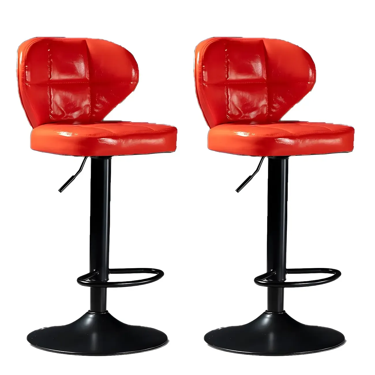 Classic Leather Swivel Adjustable Bar Stools with Footrest Image - 47