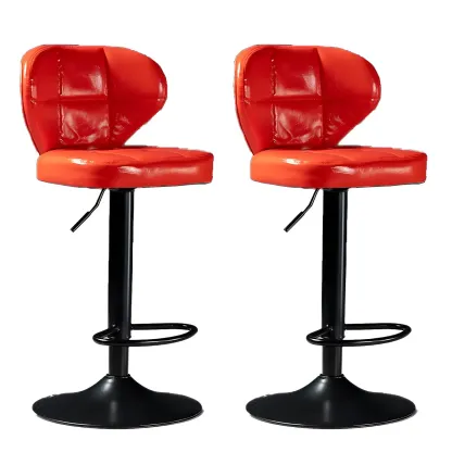 Classic Leather Swivel Adjustable Bar Stools with Footrest Image - 47