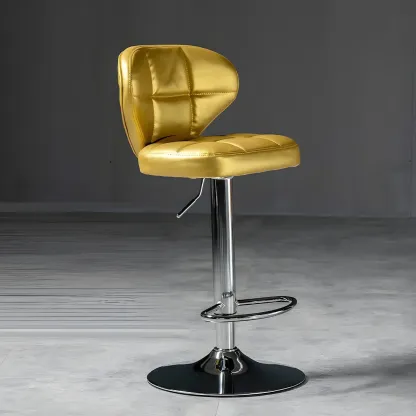 Classic Leather Swivel Adjustable Bar Stools with Footrest Image - 51