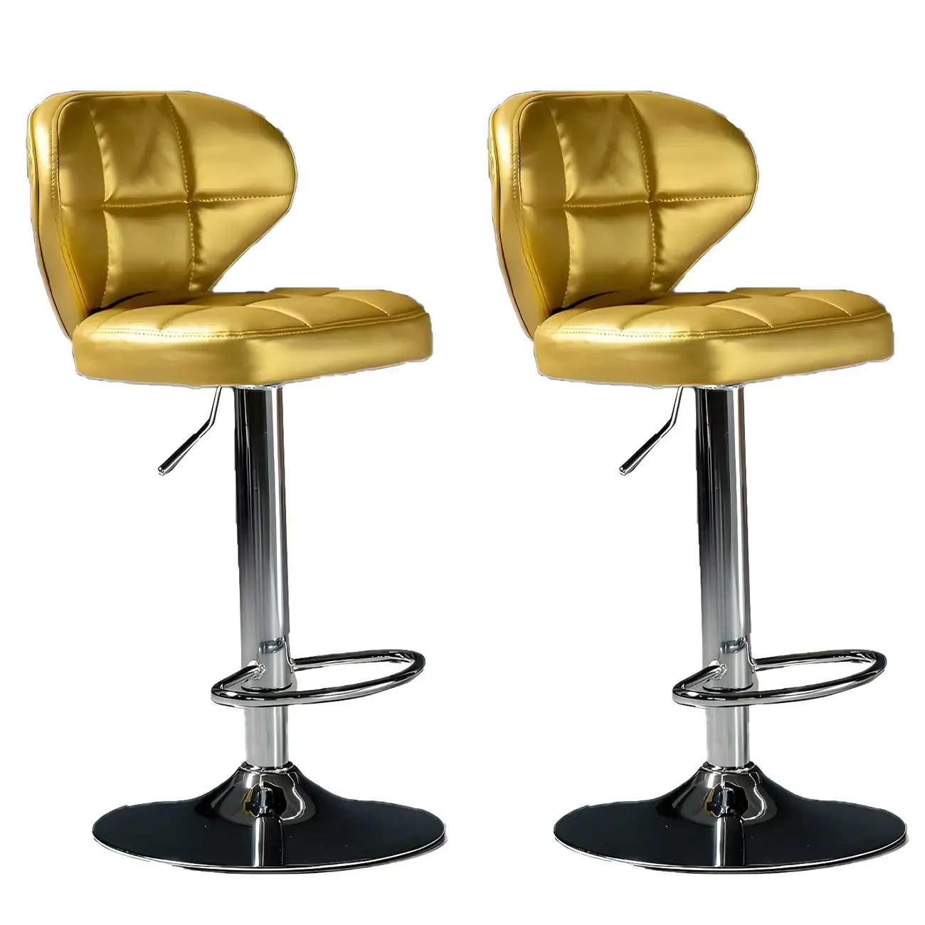 Classic Leather Swivel Adjustable Bar Stools with Footrest Image - 52