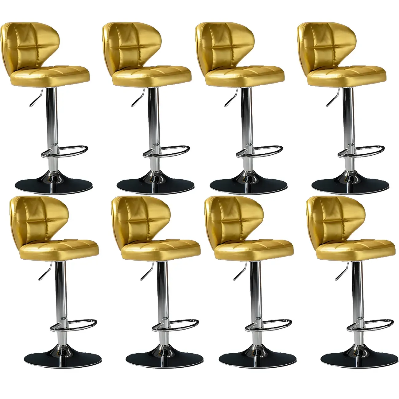 Classic Leather Swivel Adjustable Bar Stools with Footrest Image - 55
