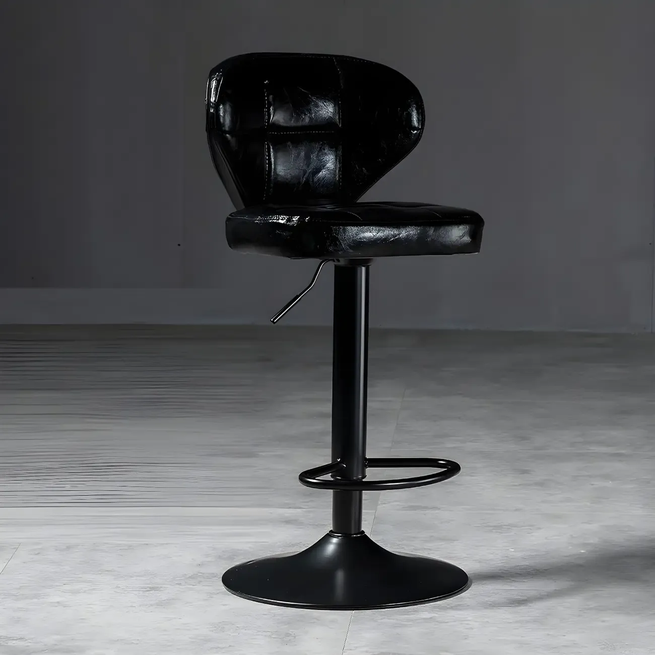 Classic Leather Swivel Adjustable Bar Stools with Footrest Image - 56