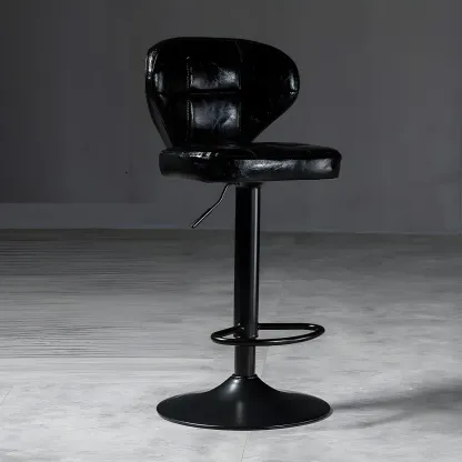 Classic Leather Swivel Adjustable Bar Stools with Footrest Image - 56