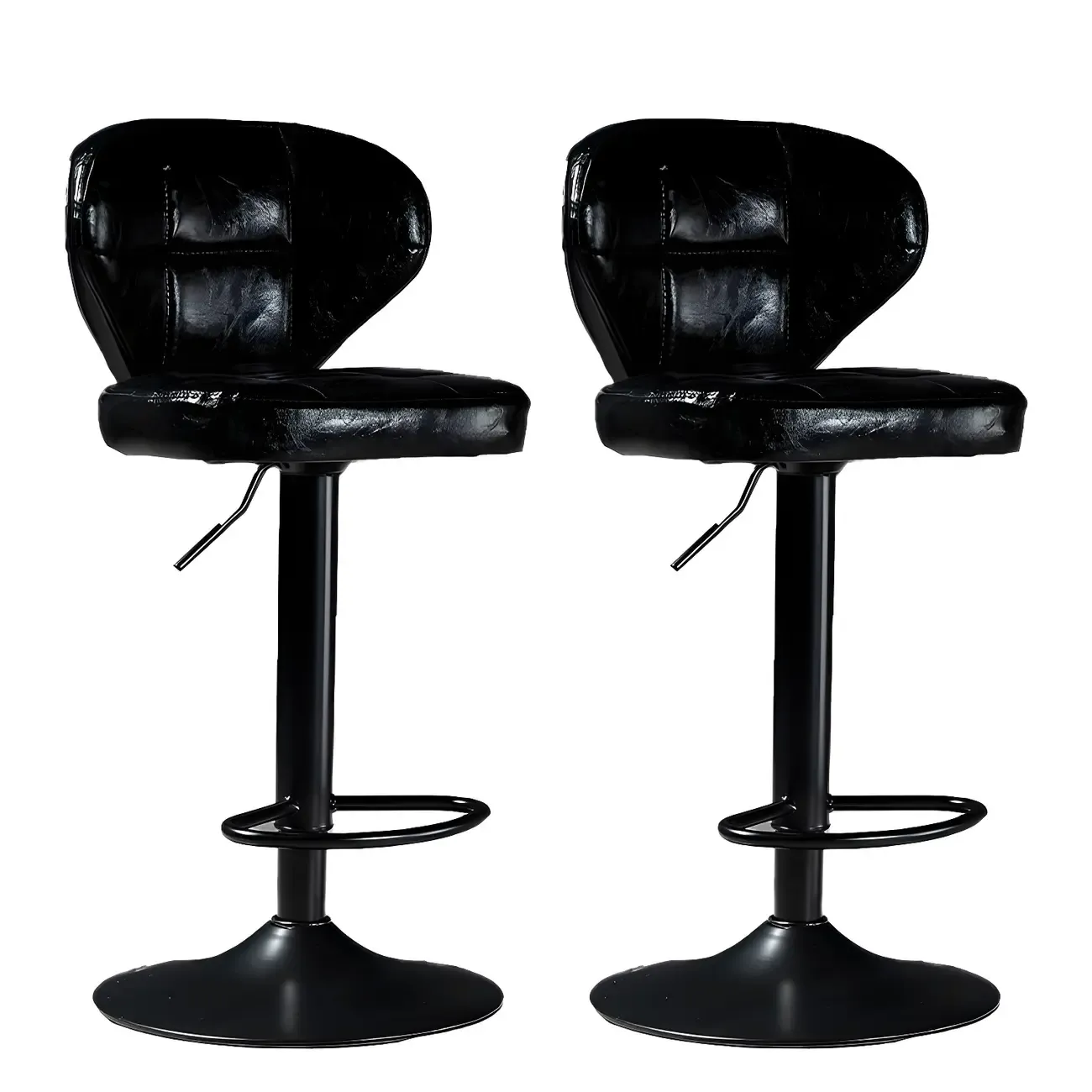 Classic Leather Swivel Adjustable Bar Stools with Footrest Image - 57