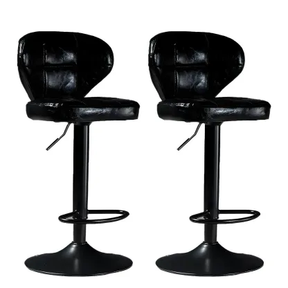 Classic Leather Swivel Adjustable Bar Stools with Footrest Image - 57