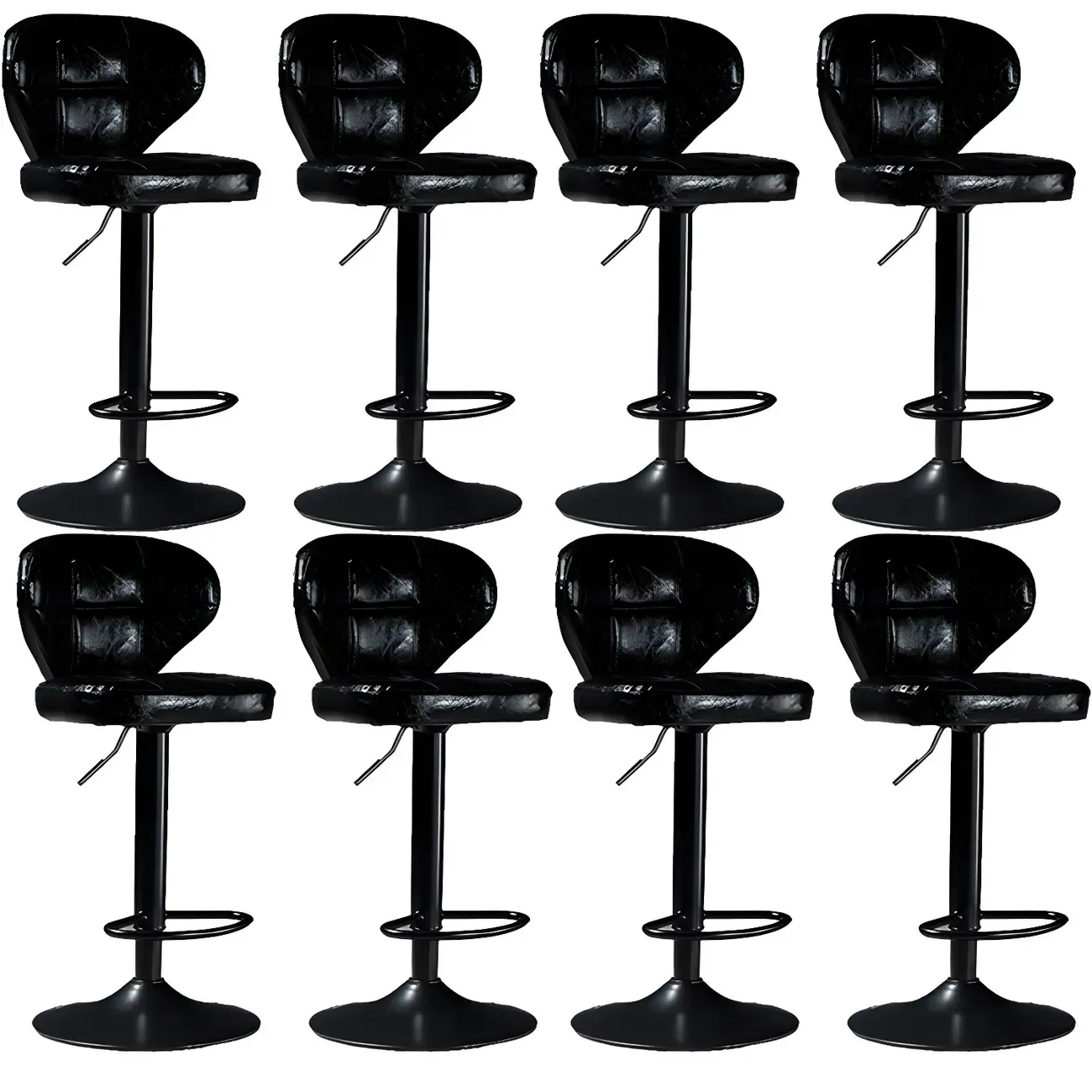 Classic Leather Swivel Adjustable Bar Stools with Footrest Image - 60