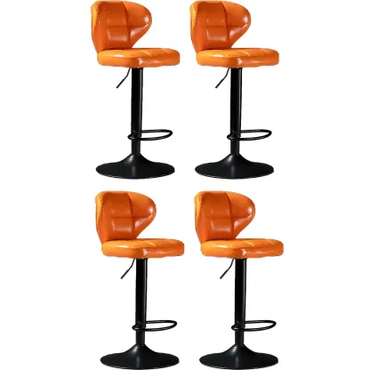 Classic Leather Swivel Adjustable Bar Stools with Footrest Image - 63