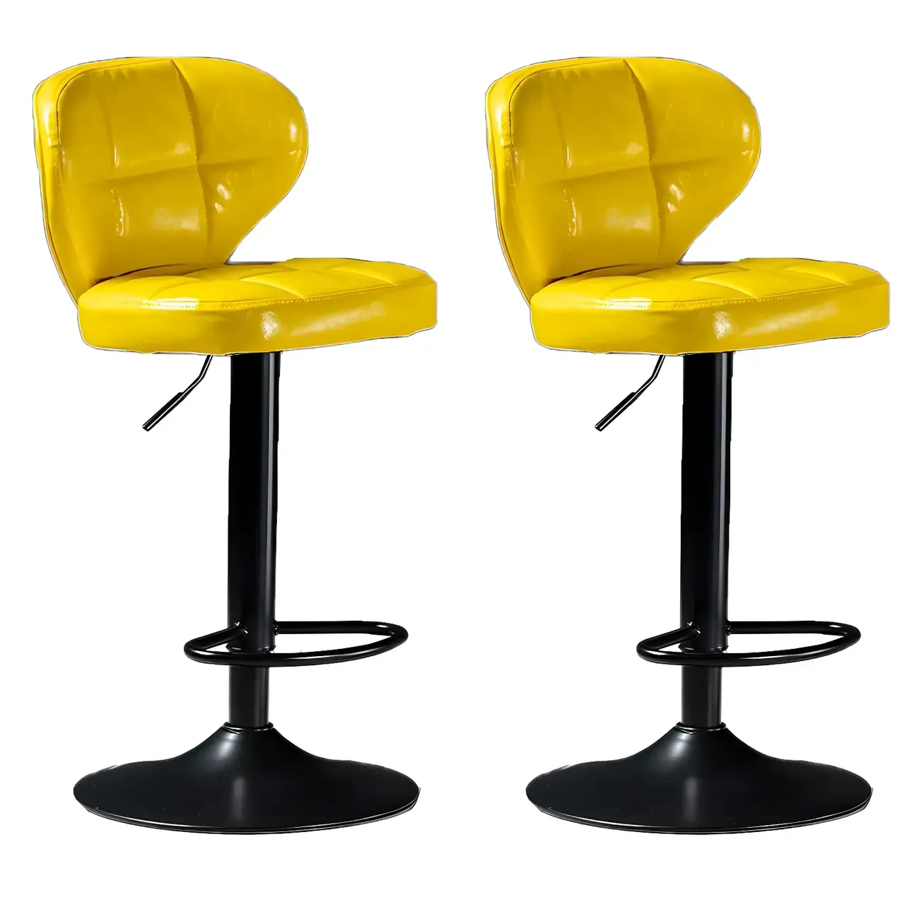 Classic Leather Swivel Adjustable Bar Stools with Footrest Image - 67