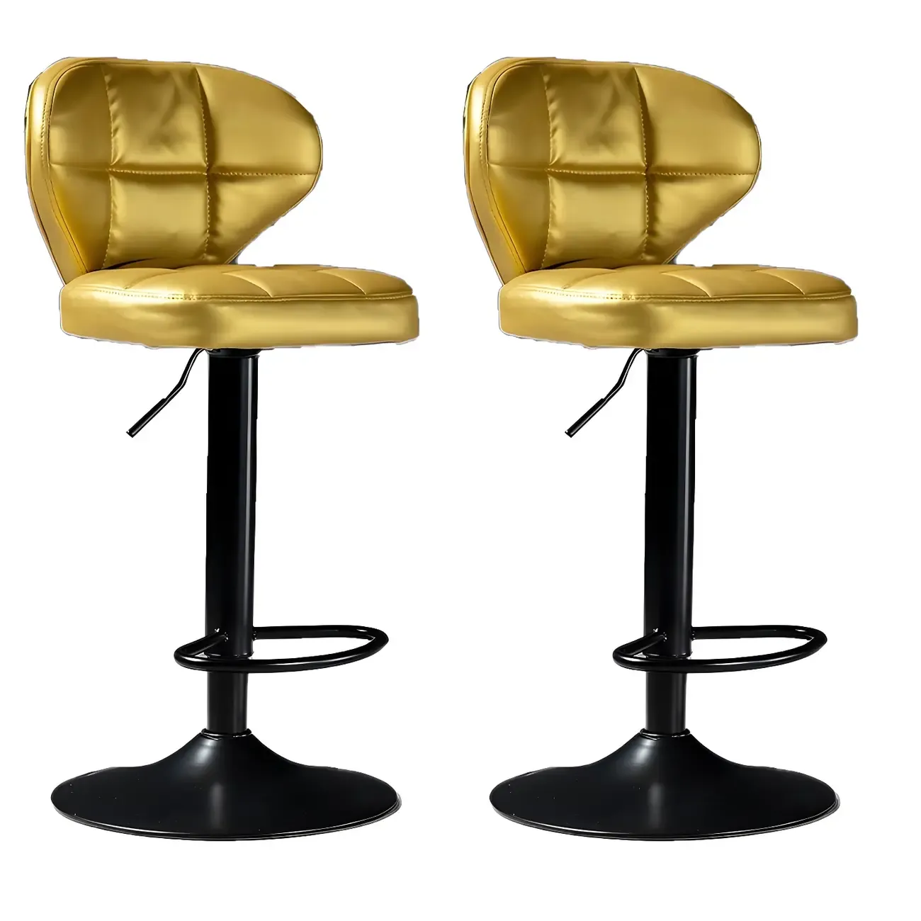 Classic Leather Swivel Adjustable Bar Stools with Footrest Image - 72
