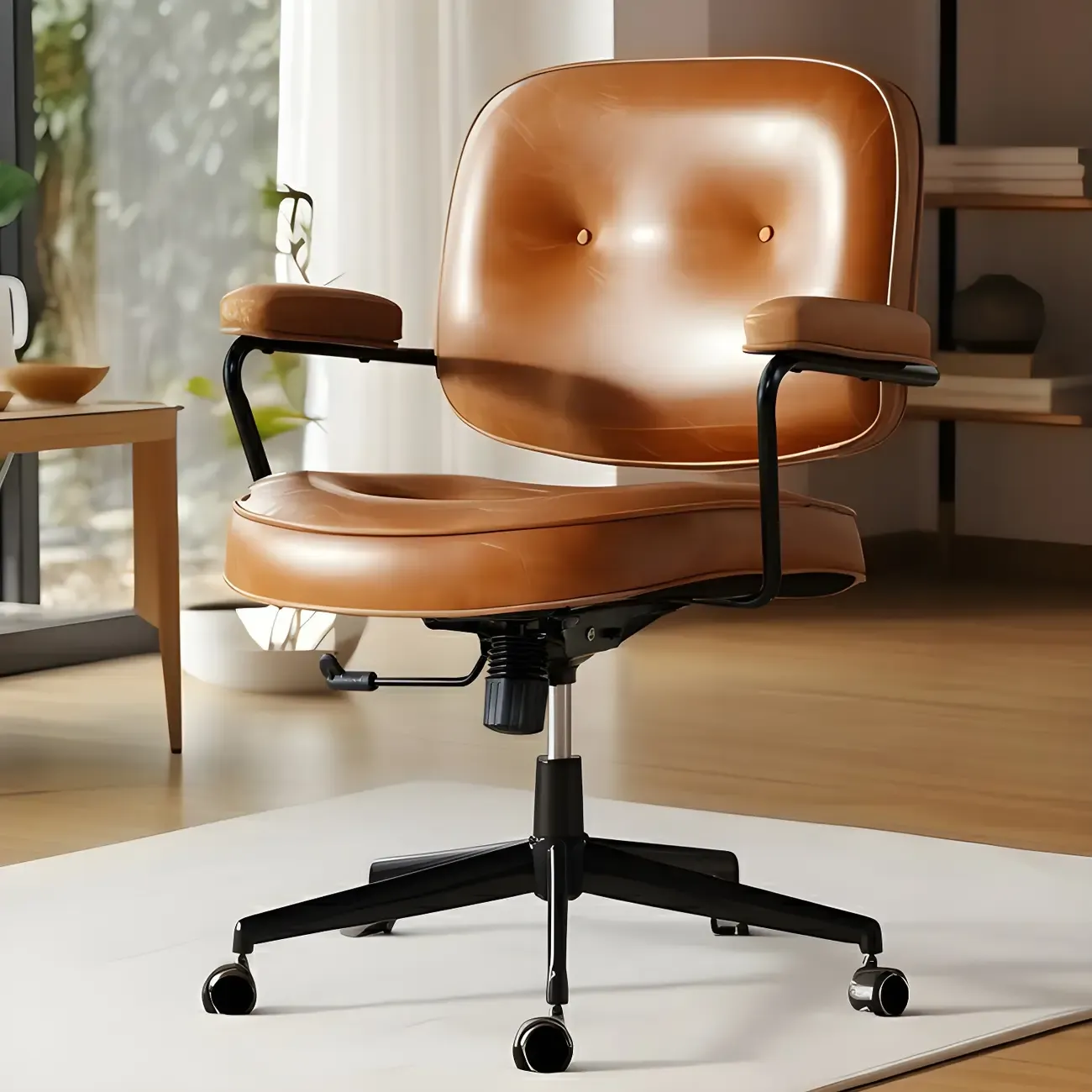 Industrial Leather Upholstered Height Adjustable Swivel Office Chair Image - 1