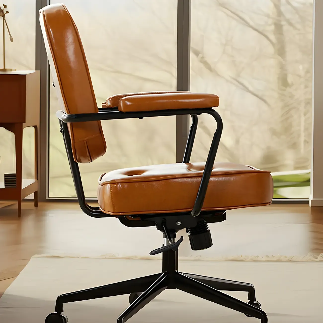 Industrial Leather Upholstered Height Adjustable Swivel Office Chair Image - 3