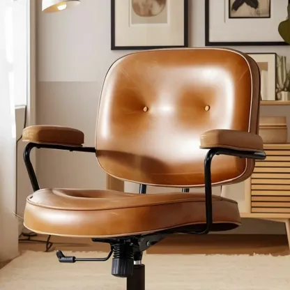 Industrial Leather Upholstered Height Adjustable Swivel Office Chair Image - 7