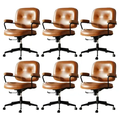 Industrial Leather Upholstered Height Adjustable Swivel Office Chair Image - 21