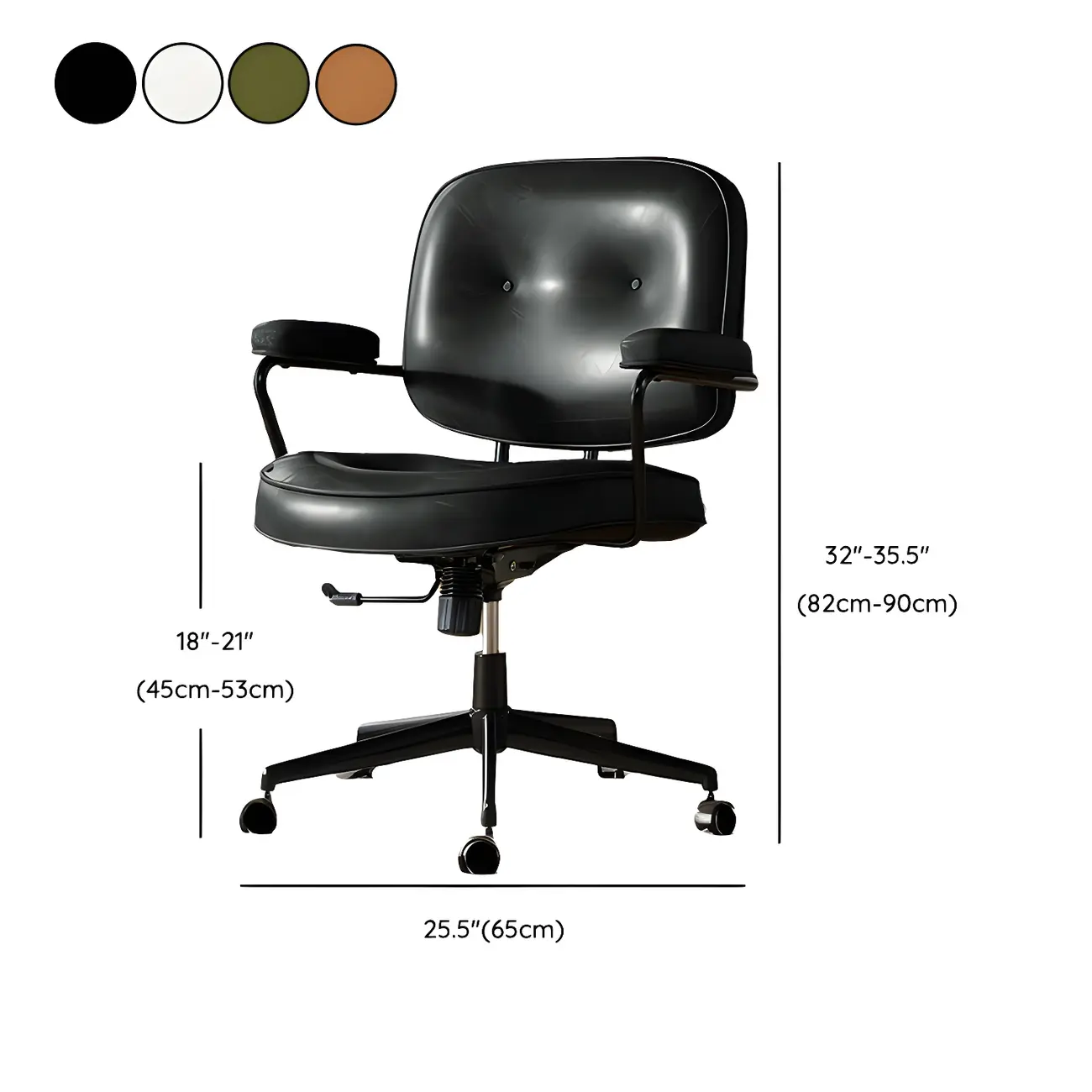 Industrial Leather Upholstered Height Adjustable Swivel Office Chair #size | homeyfad