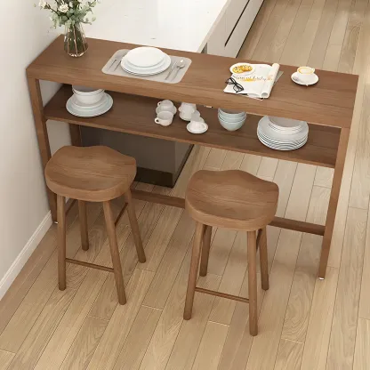 Modern Brown Pine Wooden Shelf Storage Trestle Bar Tables Image - 3