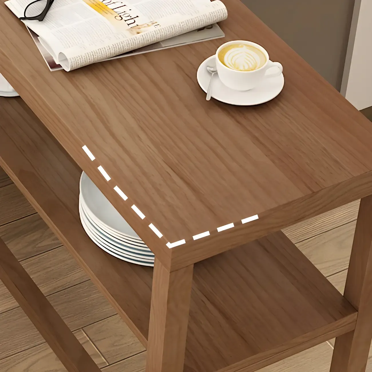 Modern Brown Pine Wooden Shelf Storage Trestle Bar Tables Image - 7