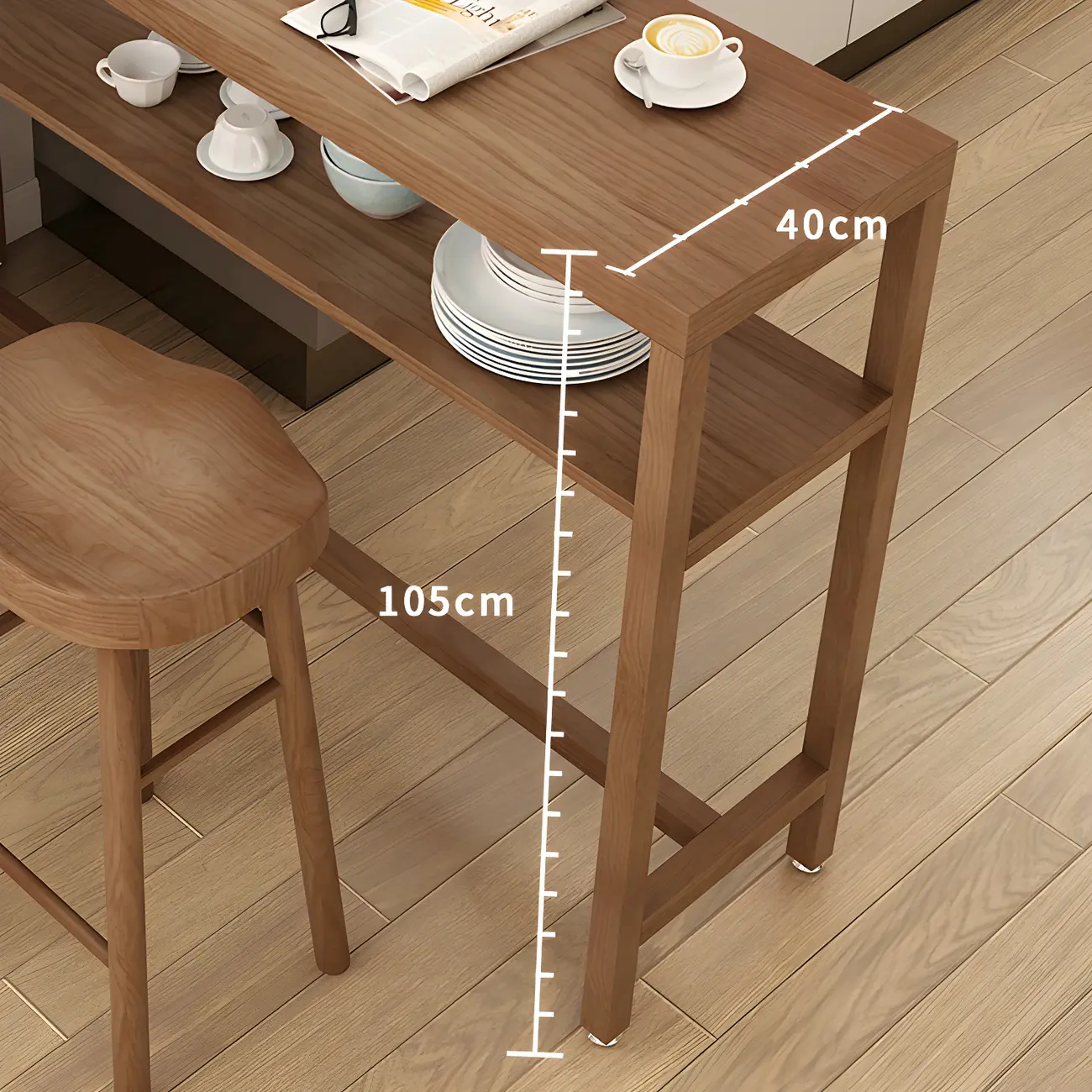 Modern Brown Pine Wooden Shelf Storage Trestle Bar Tables Image - 9 | homeyfad