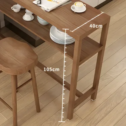 Modern Brown Pine Wooden Shelf Storage Trestle Bar Tables Image - 9