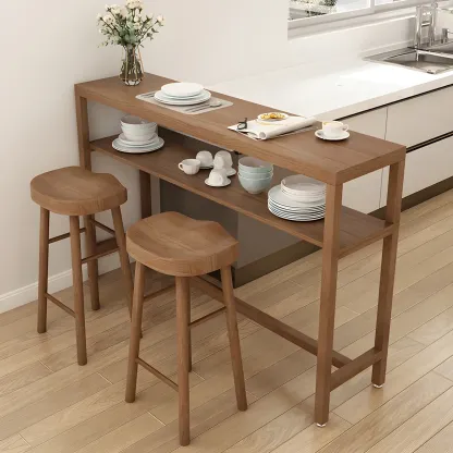 Modern Brown Pine Wooden Shelf Storage Trestle Bar Tables Image - 10