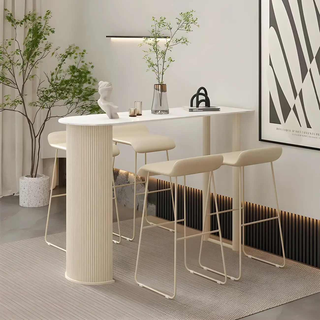 Scandinavian Free Form White Stone Iron Bar Tables Image - 1