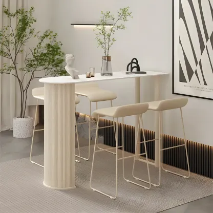 Scandinavian Free Form White Stone Iron Bar Tables Image - 1