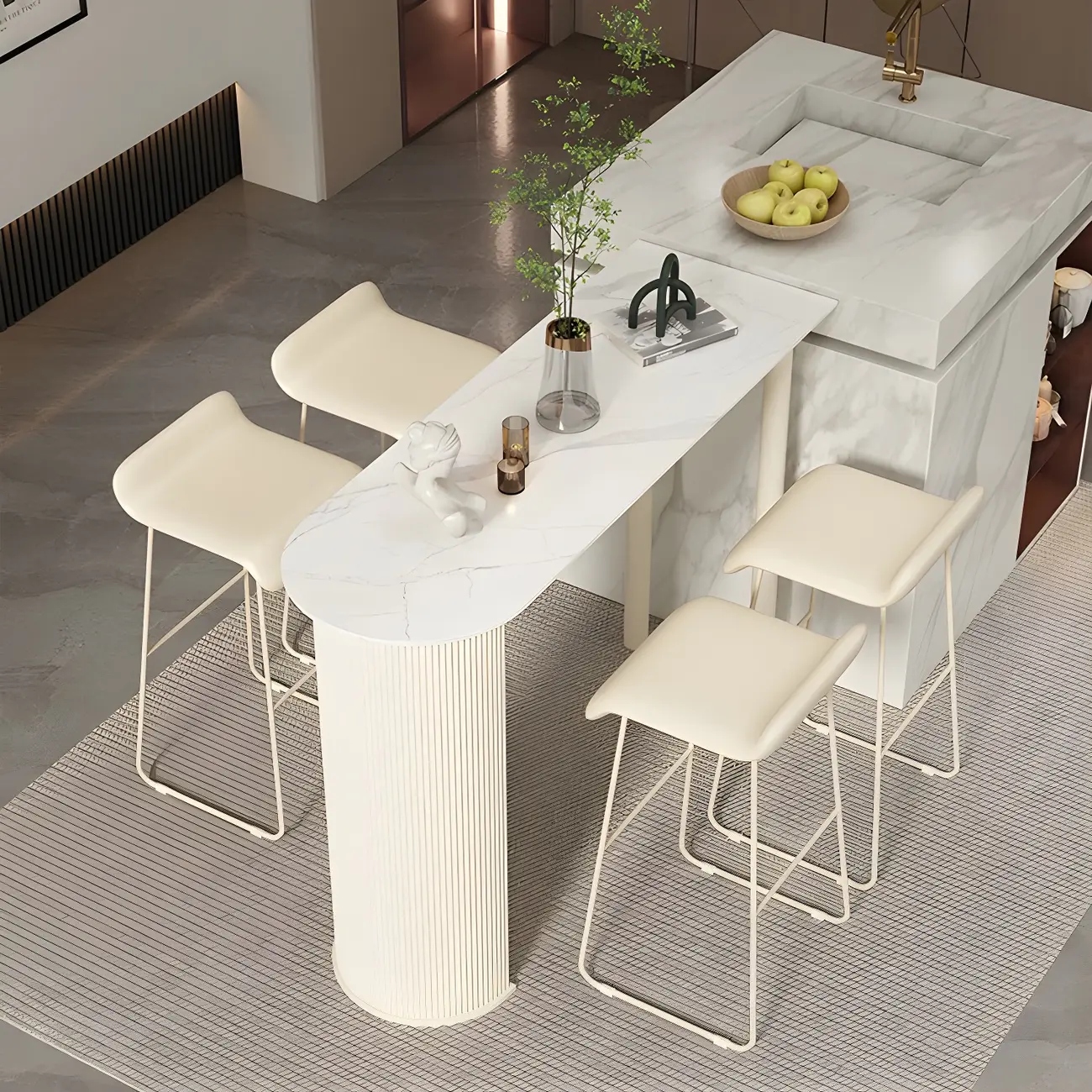 Scandinavian Free Form White Stone Iron Bar Tables Image - 2 | homeyfad