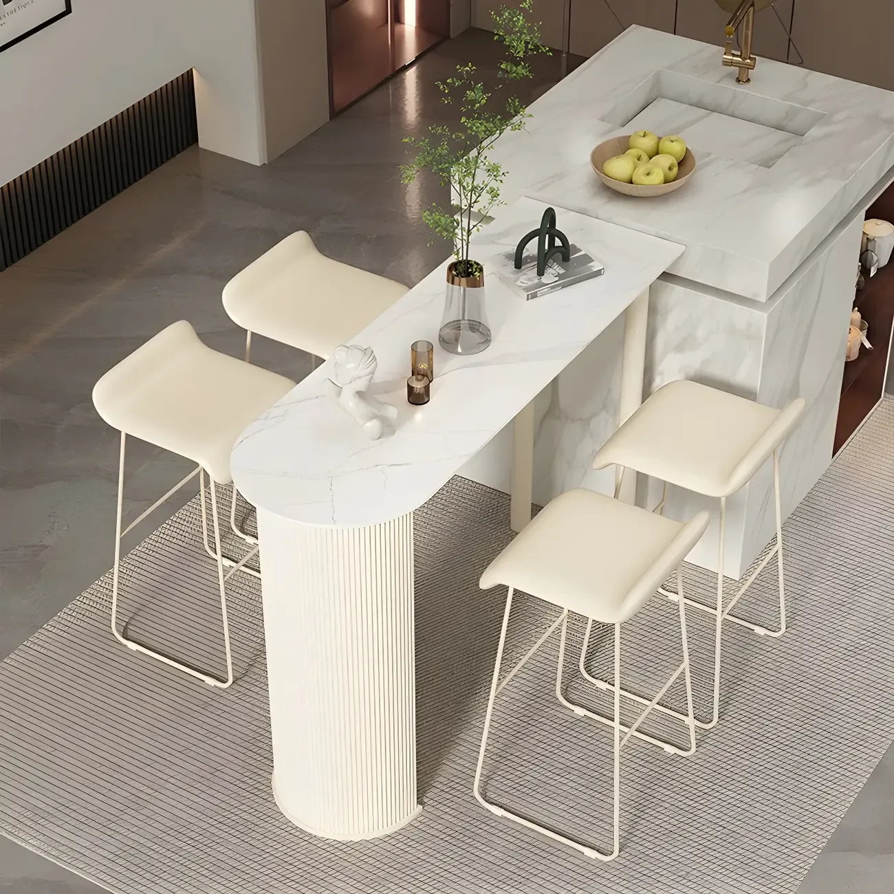 Scandinavian Free Form White Stone Iron Bar Tables Image - 2